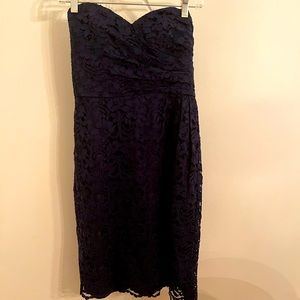 David’s Bridal Navy Lace Strapless Dress Sz 4